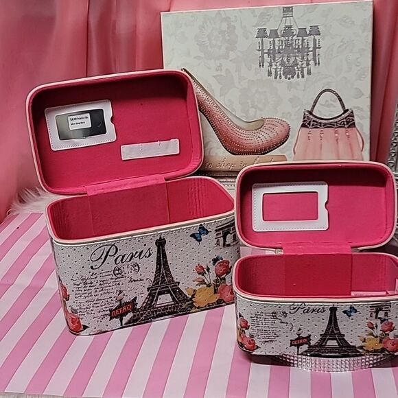 Travel Cosmetic Cases  PARIS Karriage Mate with rhinestones Set 2 NWT - Picture 6 of 8